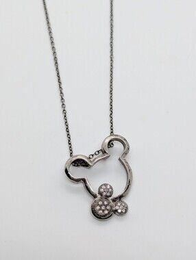 Sterling Silver Double Mouse Head Pendant Necklace with Rhinestone Accents